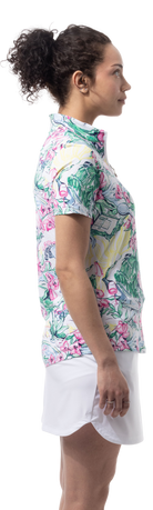 SanSoleil 1/4 Zip Short Sleeve Print Mock. GIRLS TRIP. MULTI. 900628 - SanSoleil