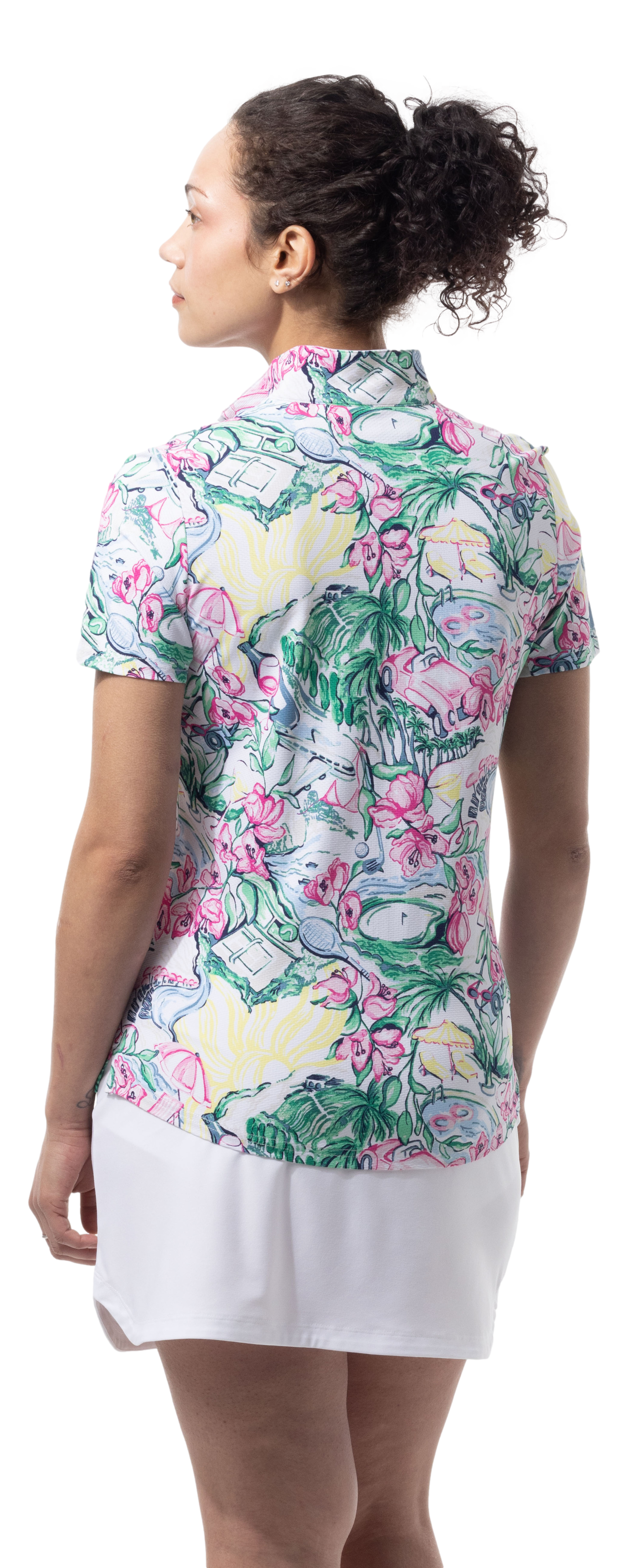 SanSoleil 1/4 Zip Short Sleeve Print Mock. GIRLS TRIP. MULTI. 900628 - SanSoleil