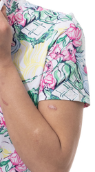 SanSoleil 1/4 Zip Short Sleeve Print Mock. GIRLS TRIP. MULTI. 900628 - SanSoleil