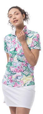 SanSoleil 1/4 Zip Short Sleeve Print Mock. GIRLS TRIP. MULTI. 900628 - SanSoleil