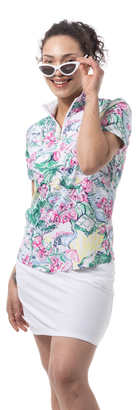 SanSoleil 1/4 Zip Short Sleeve Print Mock. GIRLS TRIP. MULTI. 900628 - SanSoleil