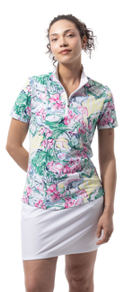 SanSoleil 1/4 Zip Short Sleeve Print Mock. GIRLS TRIP. MULTI. 900628 - SanSoleil