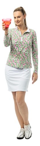 SanSoleil SOLAIR Cool Ultra-Mesh long sleeve mock shirt with prickly pear margarita print, lightweight and breathable fabric.