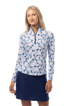 SANSOLEIL COOL ULTRA-MESH ZIP MOCK. PUTTERCUP. BLUE. 900653 - SanSoleil