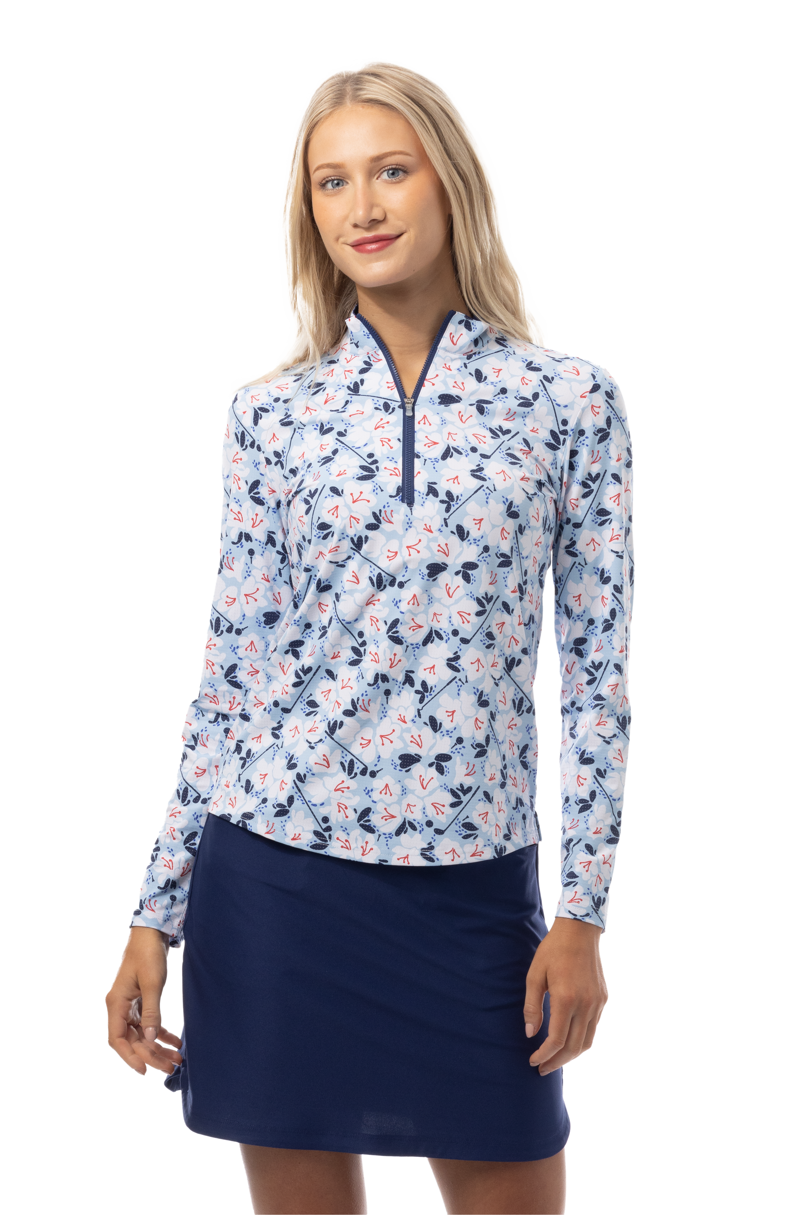 SANSOLEIL COOL ULTRA-MESH ZIP MOCK. PUTTERCUP. BLUE. 900653 - SanSoleil