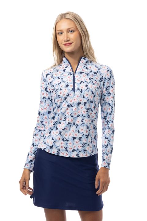 SANSOLEIL COOL ULTRA-MESH ZIP MOCK. PUTTERCUP. BLUE. 900653