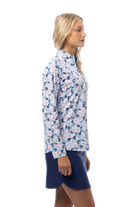 SANSOLEIL COOL ULTRA-MESH ZIP MOCK. PUTTERCUP. BLUE. 900653 - SanSoleil