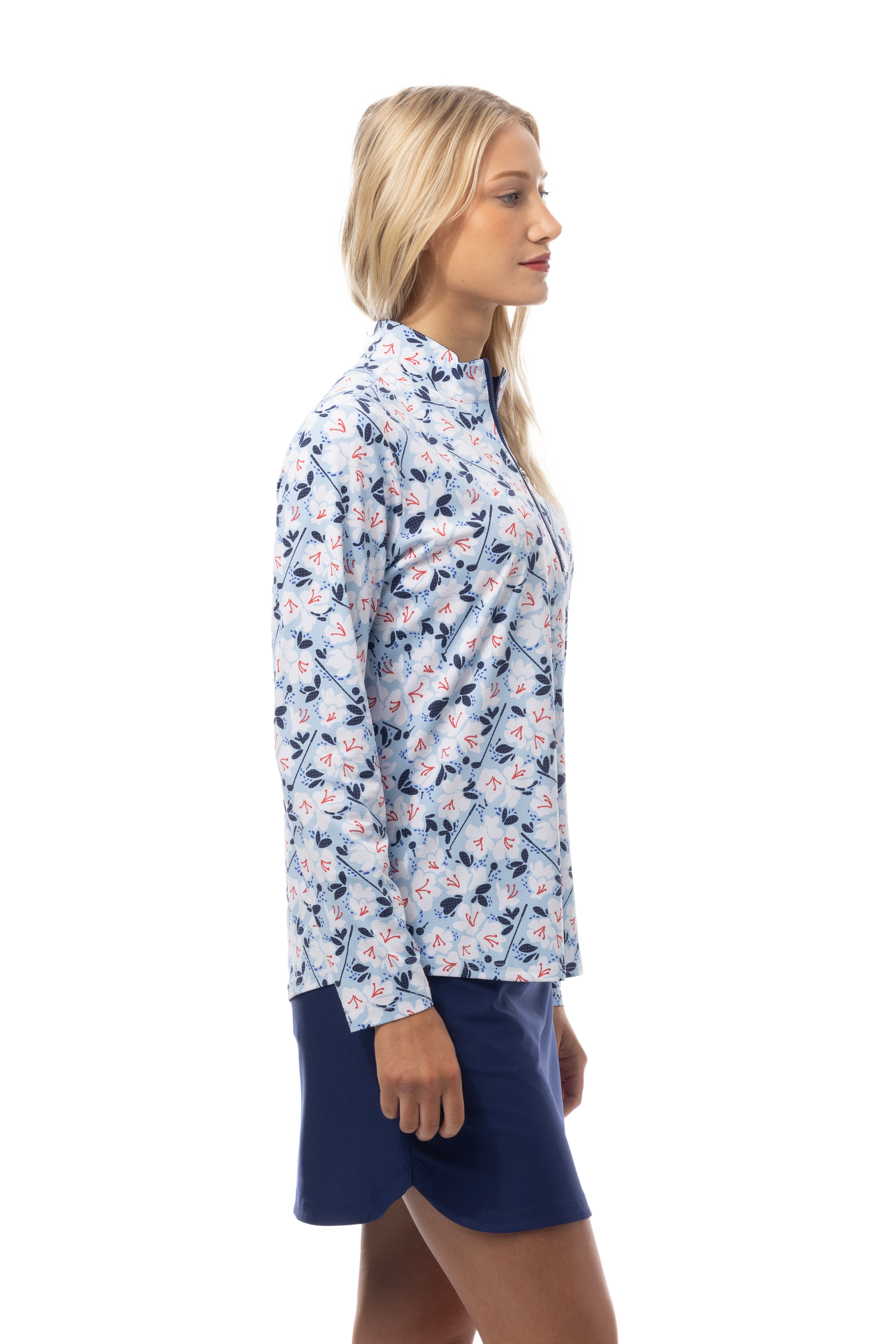 SANSOLEIL COOL ULTRA-MESH ZIP MOCK. PUTTERCUP. BLUE. 900653 - SanSoleil