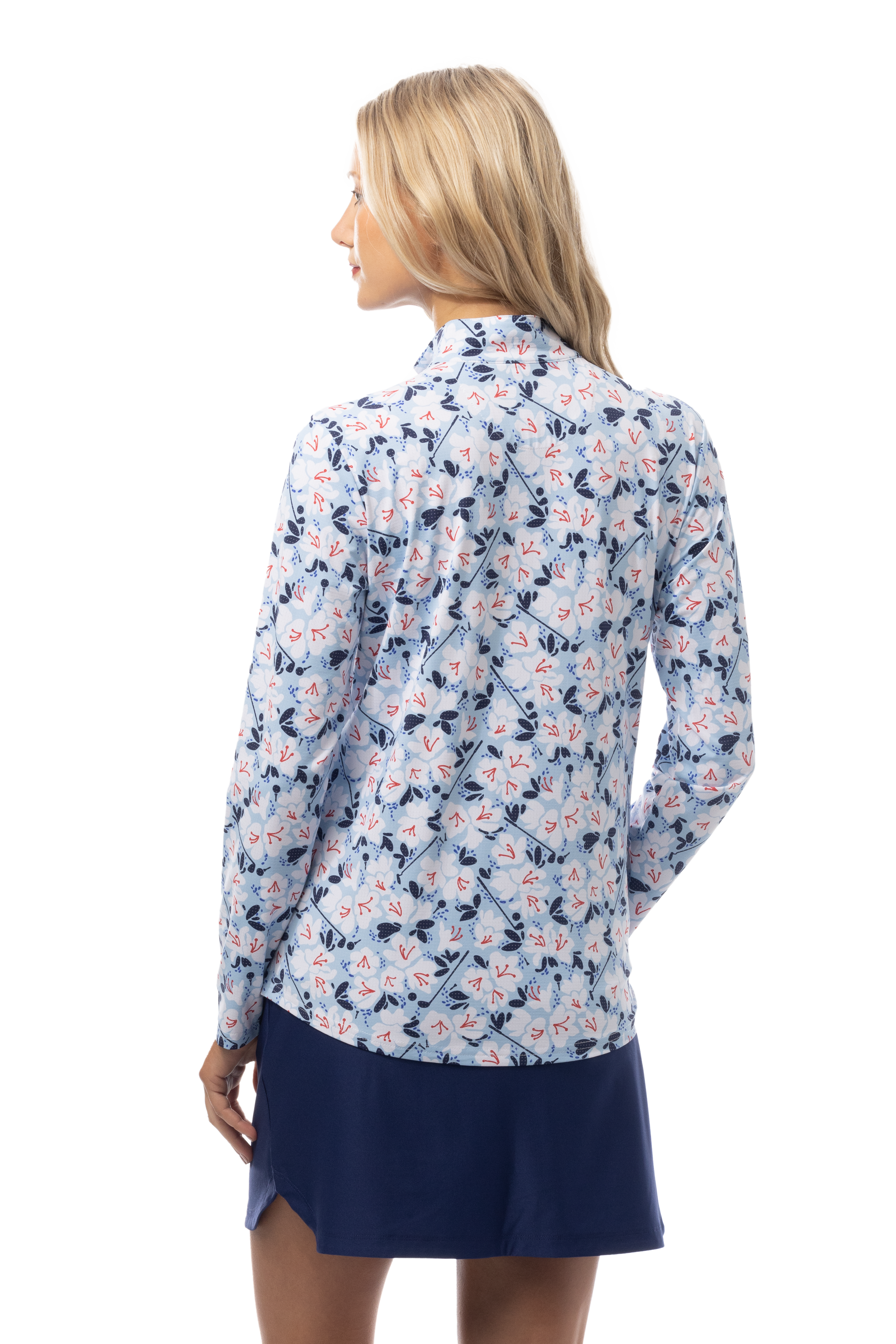 SANSOLEIL COOL ULTRA-MESH ZIP MOCK. PUTTERCUP. BLUE. 900653 - SanSoleil