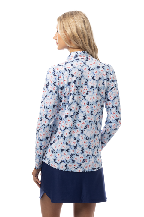 SANSOLEIL COOL ULTRA-MESH ZIP MOCK. PUTTERCUP. BLUE. 900653