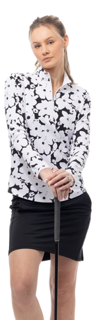 SOLAIR COOL ULTRA-MESH ZIP MOCK. MAGNOLIA. BLACK. 900653 - SanSoleil