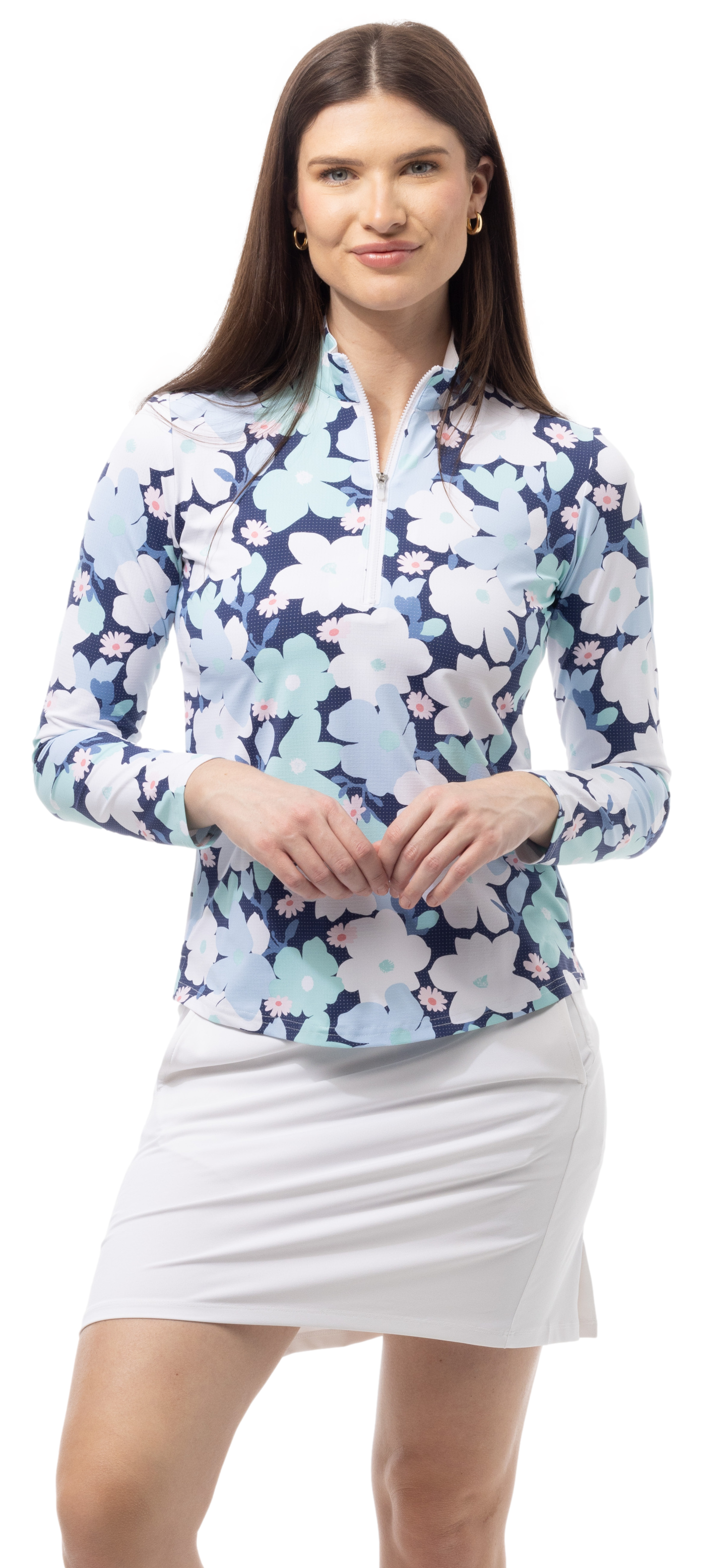 SOLAIR COOL ULTRA-MESH ZIP MOCK. MAGNOLIA. MULTI. 900653 - SanSoleil