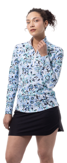 SANSOLEIL COOL ULTRA-MESH ZIP MOCK. DAVINA. BLUE. 900653 - SanSoleil