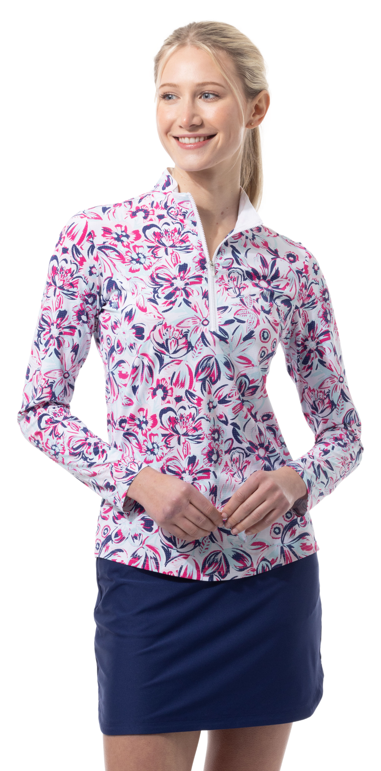 SANSOLEIL COOL ULTRA-MESH ZIP MOCK. DAVINA. PINK. 900653 - SanSoleil