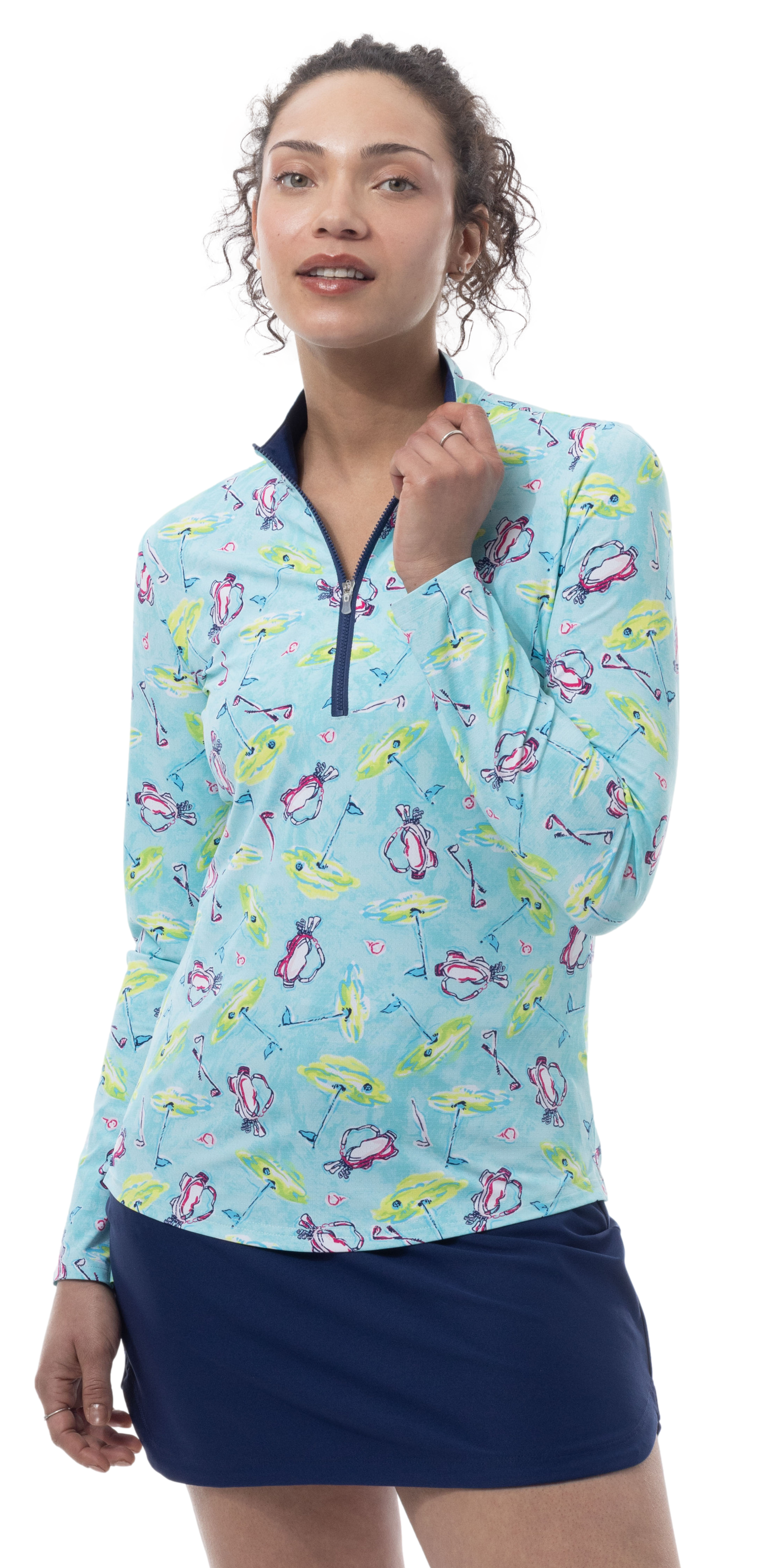 SANSOLEIL COOL ULTRA-MESH ZIP MOCK. FLAGS AND BAGS. 900653 - SanSoleil