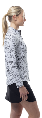 SANSOLEIL COOL ULTRA-MESH ZIP MOCK. TOILE DE GOLF BLACK. 900653 - SanSoleil