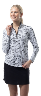 SANSOLEIL COOL ULTRA-MESH ZIP MOCK. TOILE DE GOLF BLACK. 900653 - SanSoleil