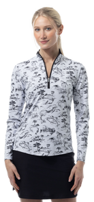 SANSOLEIL COOL ULTRA-MESH ZIP MOCK. TOILE DE GOLF BLACK. 900653 - SanSoleil