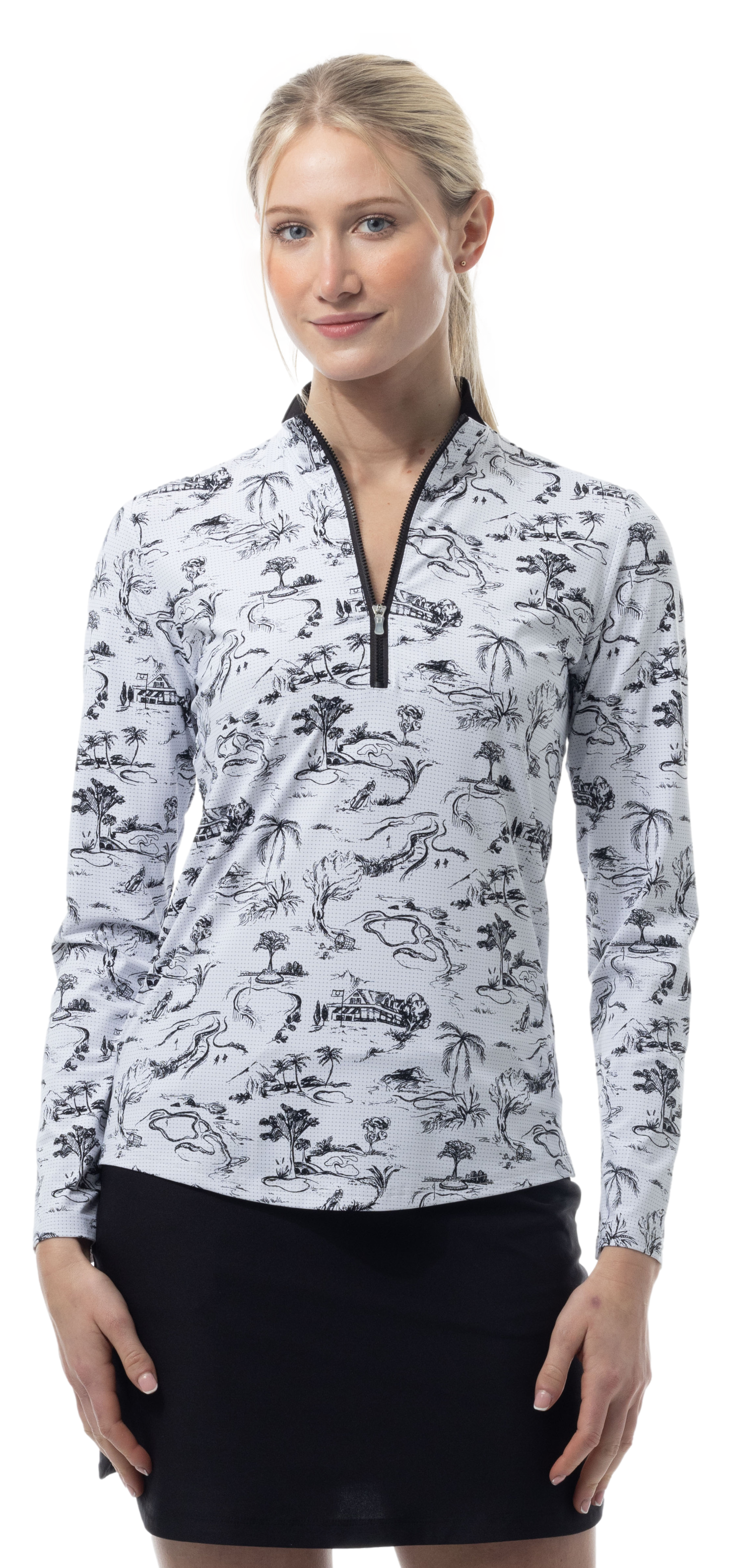 SANSOLEIL COOL ULTRA-MESH ZIP MOCK. TOILE DE GOLF BLACK. 900653 - SanSoleil