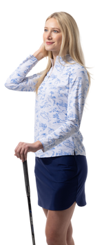 SANSOLEIL COOL ULTRA-MESH ZIP MOCK. TOILE DE GOLF. CORNFLOWER. 900653 - SanSoleil