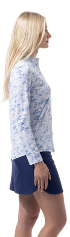 SANSOLEIL COOL ULTRA-MESH ZIP MOCK. TOILE DE GOLF. CORNFLOWER. 900653 - SanSoleil