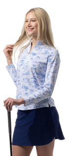 SANSOLEIL COOL ULTRA-MESH ZIP MOCK. TOILE DE GOLF. CORNFLOWER. 900653 - SanSoleil