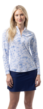 SANSOLEIL COOL ULTRA-MESH ZIP MOCK. TOILE DE GOLF. CORNFLOWER. 900653 - SanSoleil