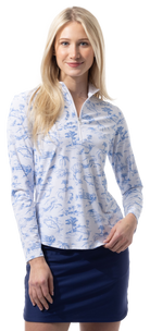 SANSOLEIL COOL ULTRA-MESH ZIP MOCK. TOILE DE GOLF. CORNFLOWER. 900653 - SanSoleil