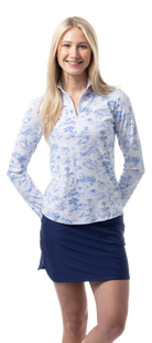 SANSOLEIL COOL ULTRA-MESH ZIP MOCK. TOILE DE GOLF. CORNFLOWER. 900653 - SanSoleil