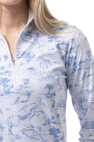 SANSOLEIL COOL ULTRA-MESH ZIP MOCK. TOILE DE GOLF. CORNFLOWER. 900653 - SanSoleil