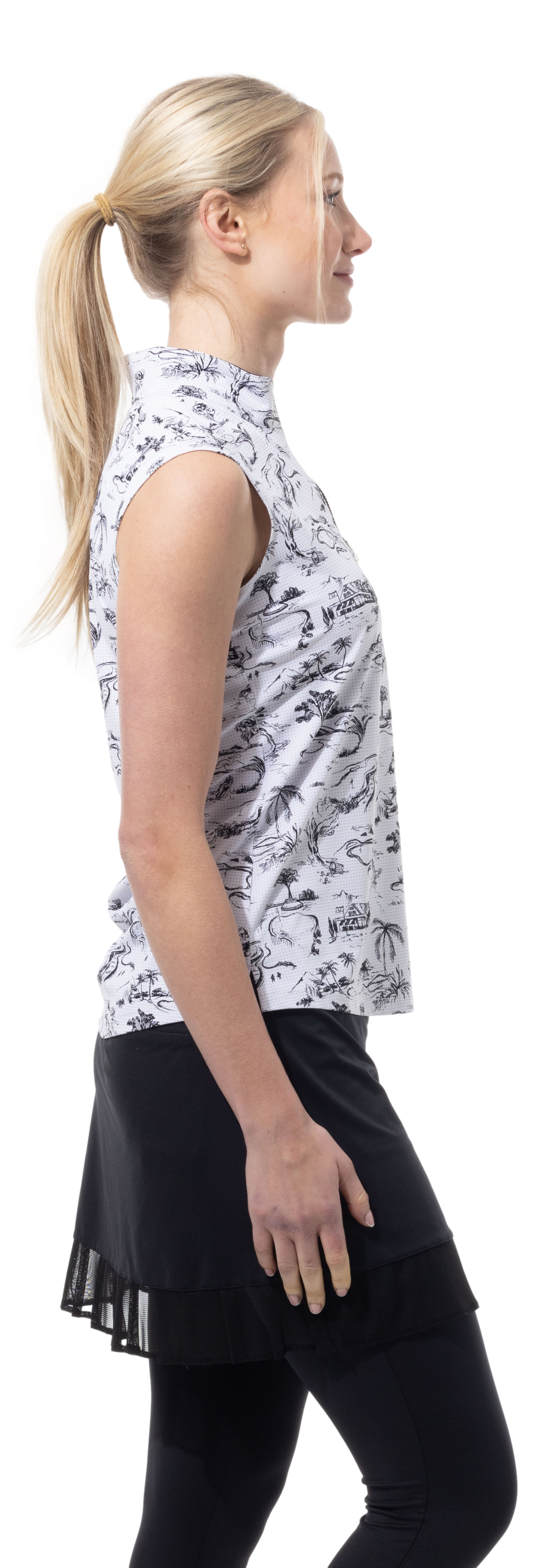 SANSOLEIL COOL ULTRA-MESH ZIP SLEEVELESS MOCK. TOILE DE GOLF. BLACK. 900654 - SanSoleil