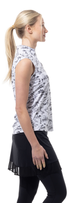 SANSOLEIL COOL ULTRA-MESH ZIP SLEEVELESS MOCK. TOILE DE GOLF. BLACK. 900654 - SanSoleil