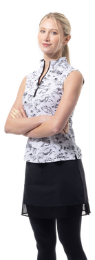 SANSOLEIL COOL ULTRA-MESH ZIP SLEEVELESS MOCK. TOILE DE GOLF. BLACK. 900654 - SanSoleil