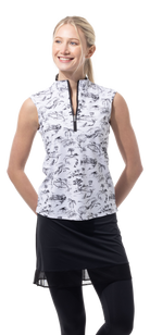 SANSOLEIL COOL ULTRA-MESH ZIP SLEEVELESS MOCK. TOILE DE GOLF. BLACK. 900654 - SanSoleil