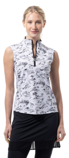 SANSOLEIL COOL ULTRA-MESH ZIP SLEEVELESS MOCK. TOILE DE GOLF. BLACK. 900654 - SanSoleil