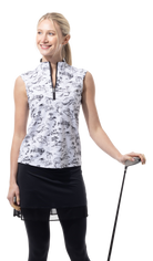 SANSOLEIL COOL ULTRA-MESH ZIP SLEEVELESS MOCK. TOILE DE GOLF. BLACK. 900654 - SanSoleil