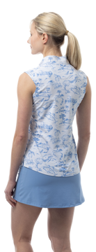SANSOLEIL COOL ULTRA-MESH ZIP SLEEVELESS MOCK. TOILE DE GOLF. CORNFLOWER. 900654 - SanSoleil