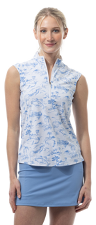 SANSOLEIL COOL ULTRA-MESH ZIP SLEEVELESS MOCK. TOILE DE GOLF. CORNFLOWER. 900654 - SanSoleil
