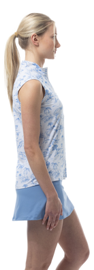 SANSOLEIL COOL ULTRA-MESH ZIP SLEEVELESS MOCK. TOILE DE GOLF. CORNFLOWER. 900654 - SanSoleil