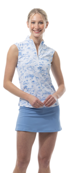 SANSOLEIL COOL ULTRA-MESH ZIP SLEEVELESS MOCK. TOILE DE GOLF. CORNFLOWER. 900654 - SanSoleil