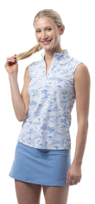 SANSOLEIL COOL ULTRA-MESH ZIP SLEEVELESS MOCK. TOILE DE GOLF. CORNFLOWER. 900654 - SanSoleil