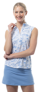 SANSOLEIL COOL ULTRA-MESH ZIP SLEEVELESS MOCK. TOILE DE GOLF. CORNFLOWER. 900654 - SanSoleil
