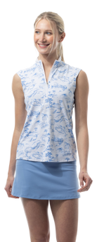 SANSOLEIL COOL ULTRA-MESH ZIP SLEEVELESS MOCK. TOILE DE GOLF. CORNFLOWER. 900654 - SanSoleil