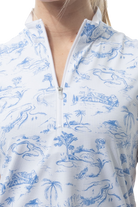 SANSOLEIL COOL ULTRA-MESH ZIP SLEEVELESS MOCK. TOILE DE GOLF. CORNFLOWER. 900654 - SanSoleil