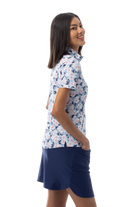 SANSOLEIL COOL ULTRA-MESH ZIP SHORT SLEEVE MOCK. PUTTERCUP. BLUE 900655 - SanSoleil