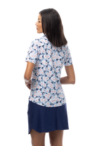 SANSOLEIL COOL ULTRA-MESH ZIP SHORT SLEEVE MOCK. PUTTERCUP. BLUE 900655 - SanSoleil