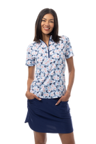 SANSOLEIL COOL ULTRA-MESH ZIP SHORT SLEEVE MOCK. PUTTERCUP. BLUE 900655 - SanSoleil