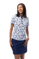 SANSOLEIL COOL ULTRA-MESH ZIP SHORT SLEEVE MOCK. PUTTERCUP. BLUE 900655 - SanSoleil