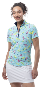 SANSOLEIL COOL ULTRA-MESH ZIP SHORT SLEEVE MOCK. FLAGS AND BAGS. 900655 - SanSoleil