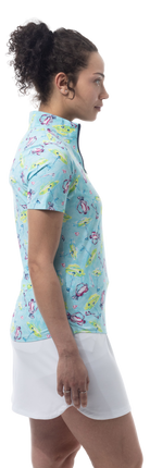 SANSOLEIL COOL ULTRA-MESH ZIP SHORT SLEEVE MOCK. FLAGS AND BAGS. 900655 - SanSoleil